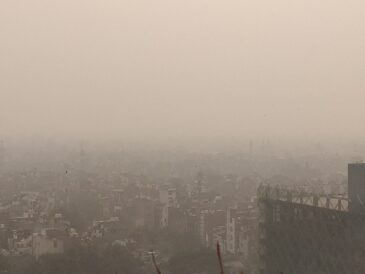 Delhi skyline hidden behind a thick grey layer of smog