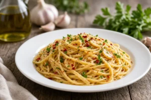 Spaghetti aglio e olio with garlic and chilli flakes