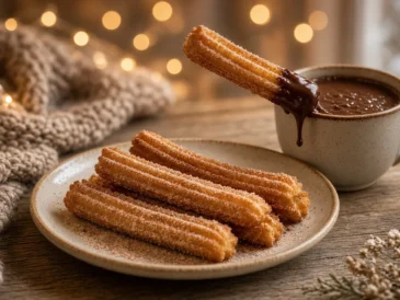 Spanish churros with cinnamon sugar and chocolate dip